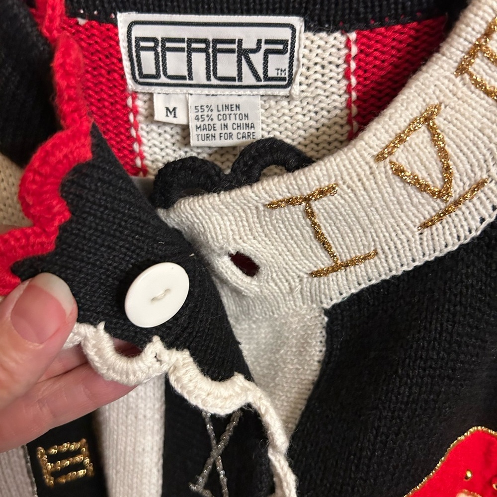 NWT Berek Embroidered & Embellished Vintage Clock/Heart Cardigan/Sweater Size M - Picture 11 of 13